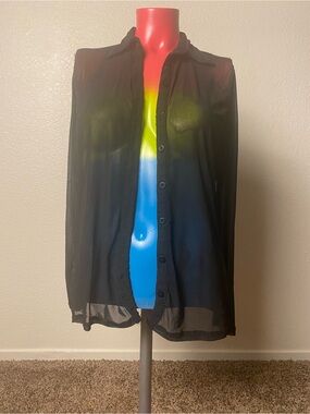 Forever 21 Black Sheer Button Down Top